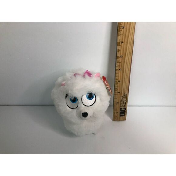 the secret life of pets fidget white fluffy dog 6 inches pink bow ty beanie baby - Picture 3 of 7